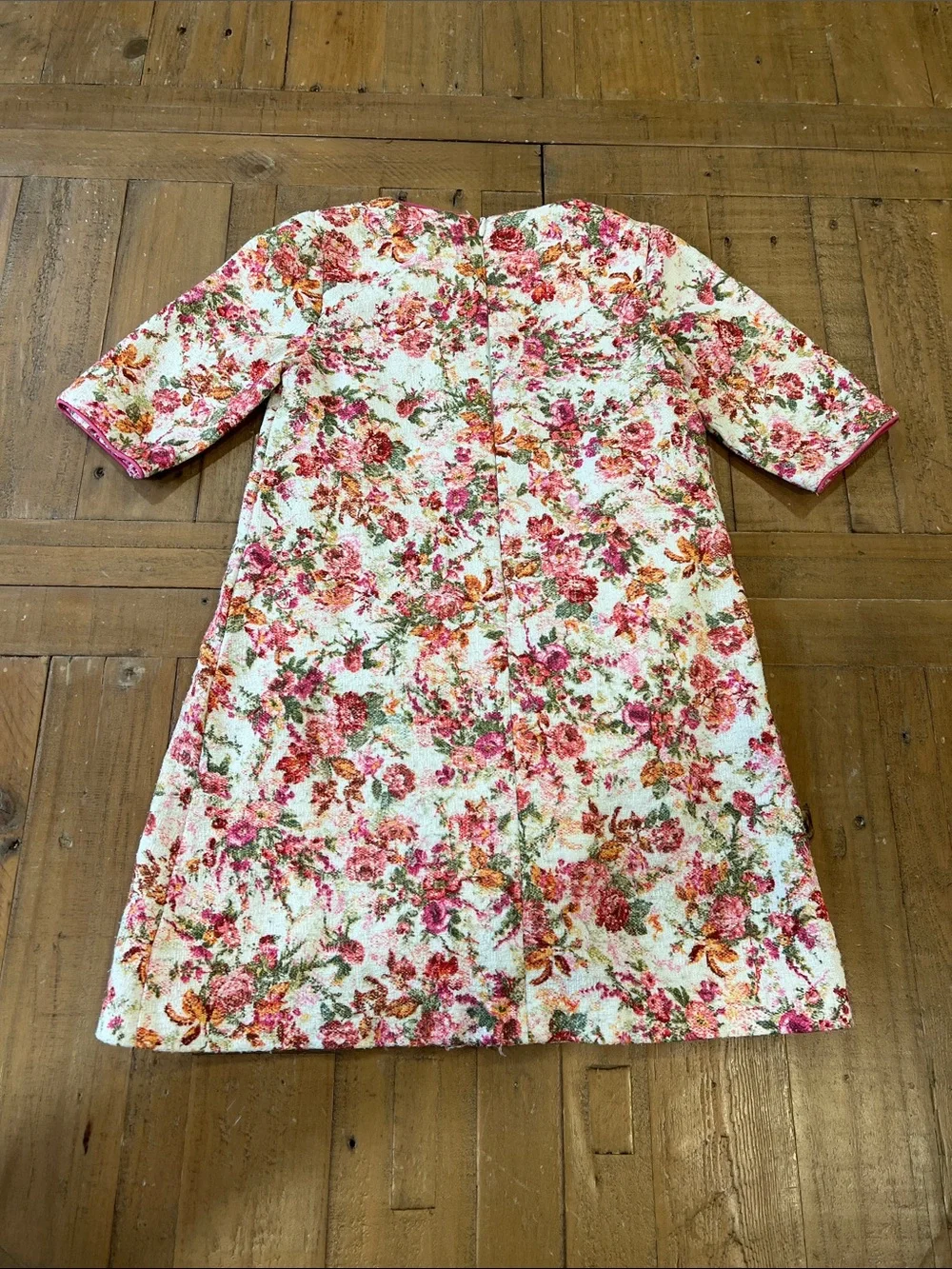 Patachou pink floral tapestry shift dress girls 6 made in Portugal
